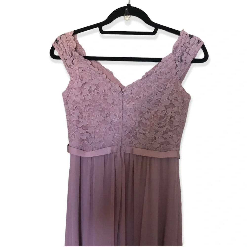 David’s Bridal Off the Shoulder Lace & Mesh Maxi The Beloved Dress